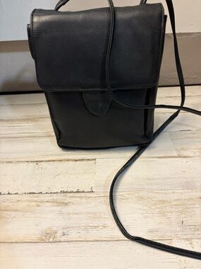 Derek Alexander Vintage Black Genuine Leather Crossbody Organizer Bag